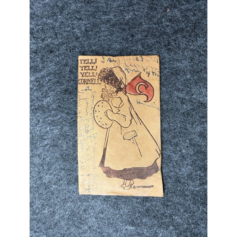 Vintage 1907 Cornell University Leather Postcard Yell Yell Yell Posted 5.5x3.5